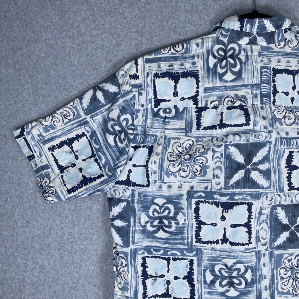 Kahala Button Up Shirt Mens Large Blue Geometric Floral Cotton Hawaii Made - Picture 8 of 16
